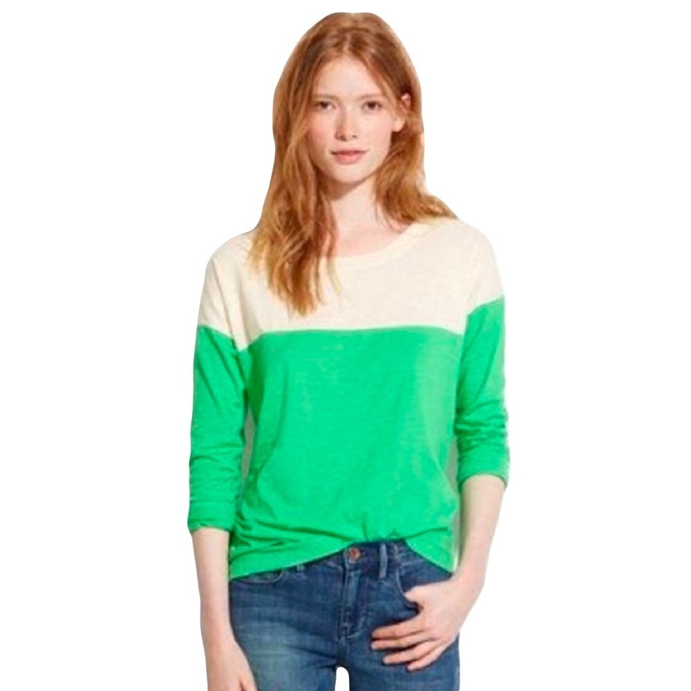 Madewell Women’s Colorblock Corton Long Sleeve T Kelly Green and Ivory Small